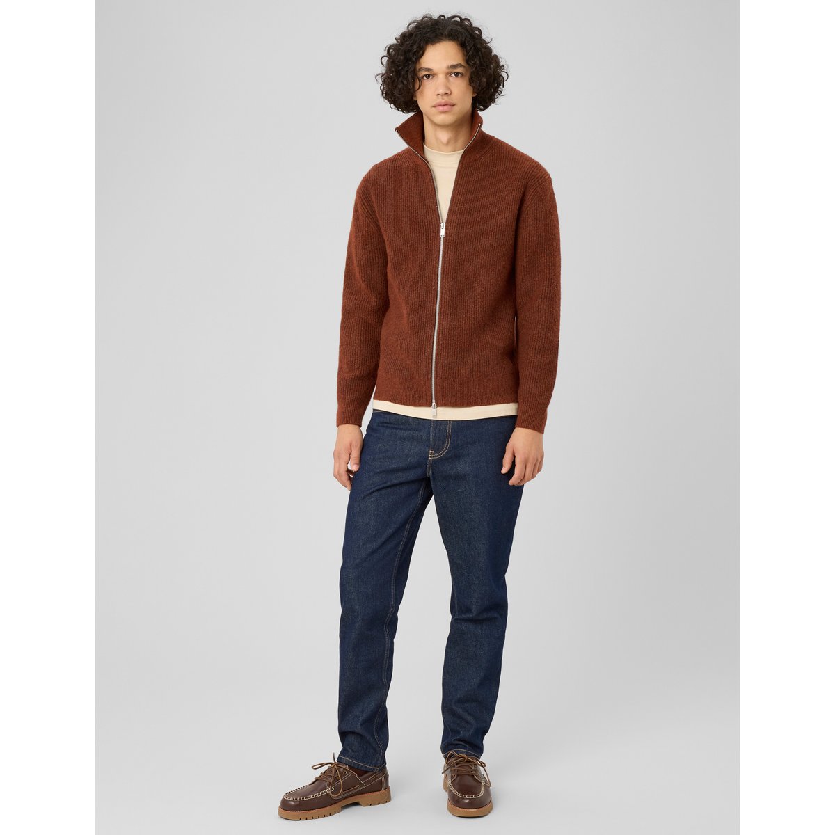 Gilet zippé double ouverture marron, BZB