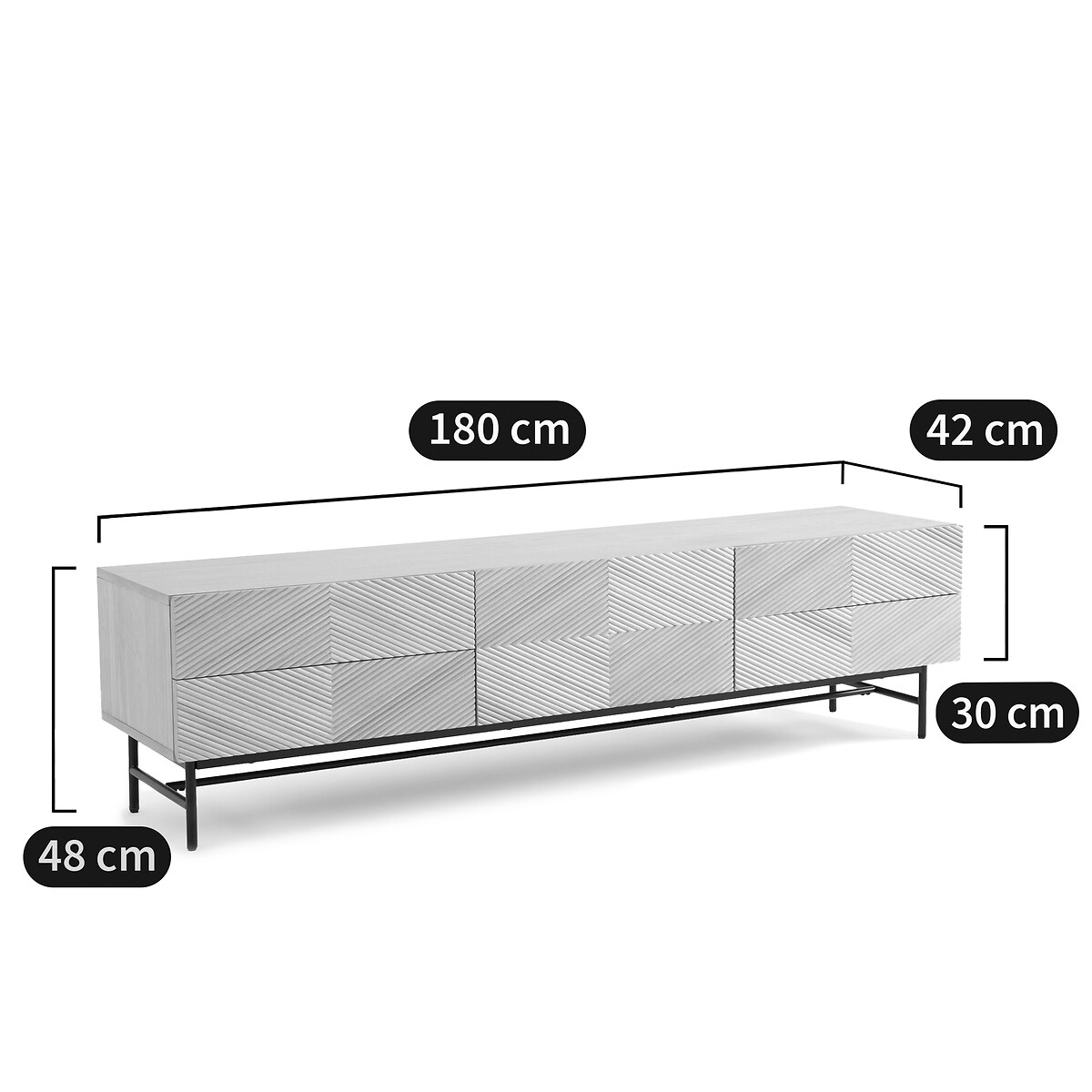 Mobile TV impiallacciato con frontale in rilievo, larghezza 180 cm, JEREM color quercia, LA REDOUTE INTERIEURS