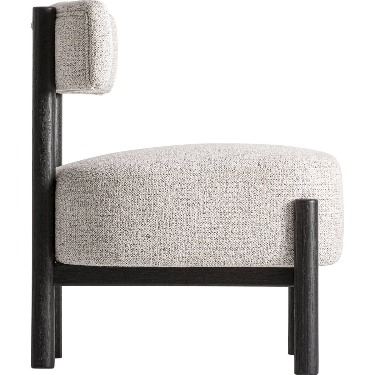 Fauteuil contemporain en bois et tissu blanc cassé et noir, RECOLLECTION