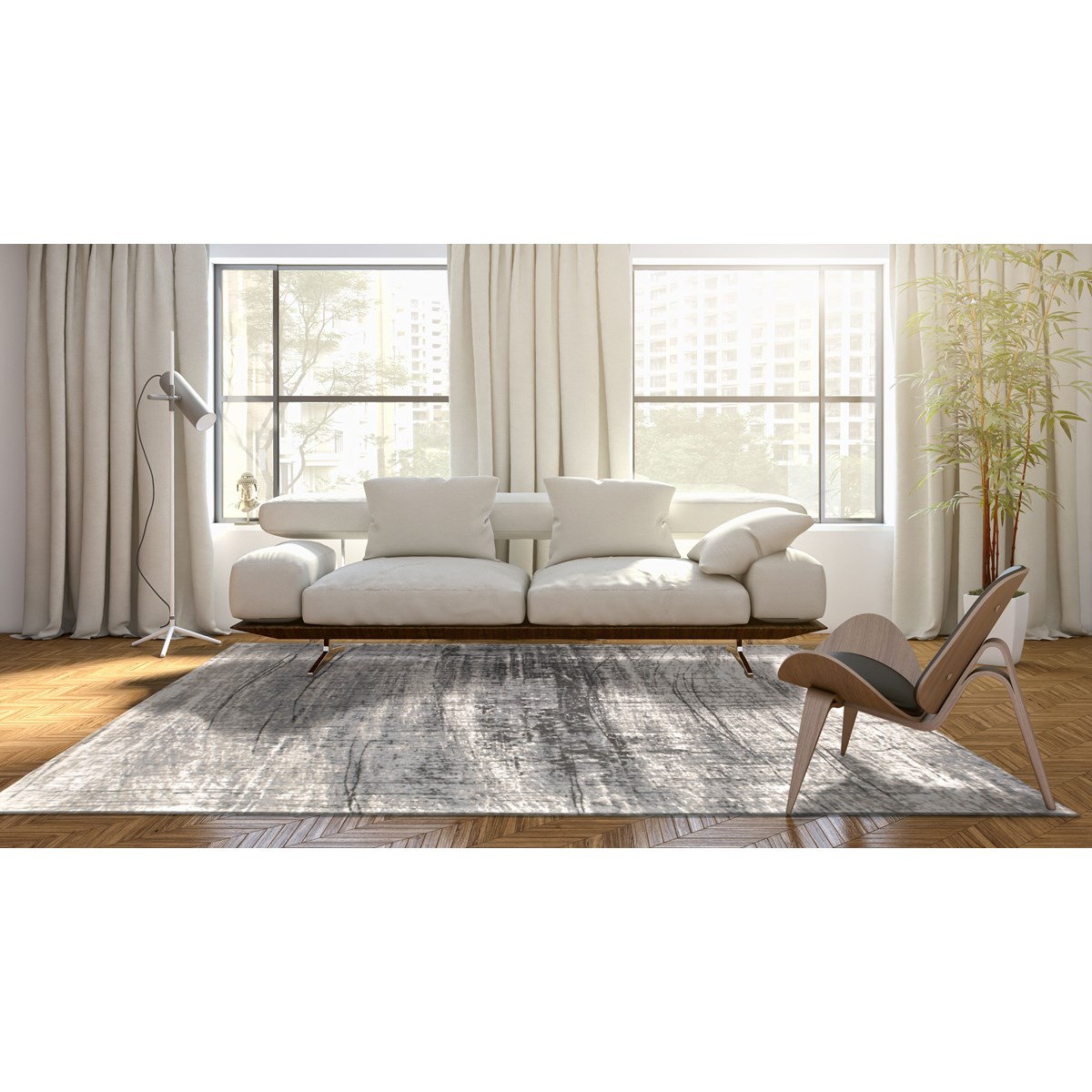 Tapis gris salon et chambre JERSEY STONE - Louis de Poortere argent, NOVATREND