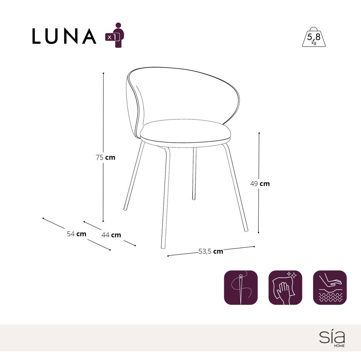 Lot de 2 chaises en tissu bouclette LUNA beige, SIA HOME