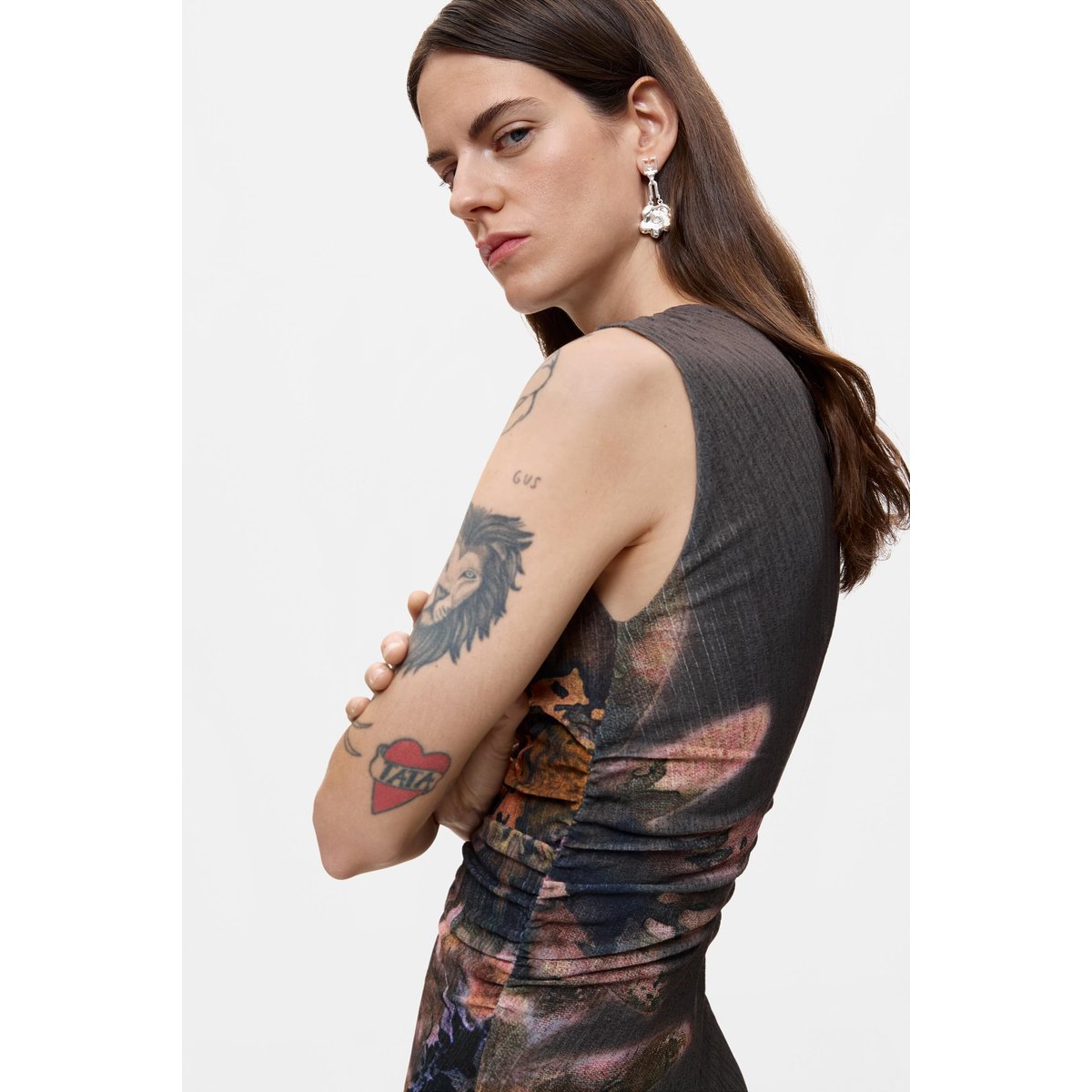 Robe imprimée à fleurs noir, DESIGUAL