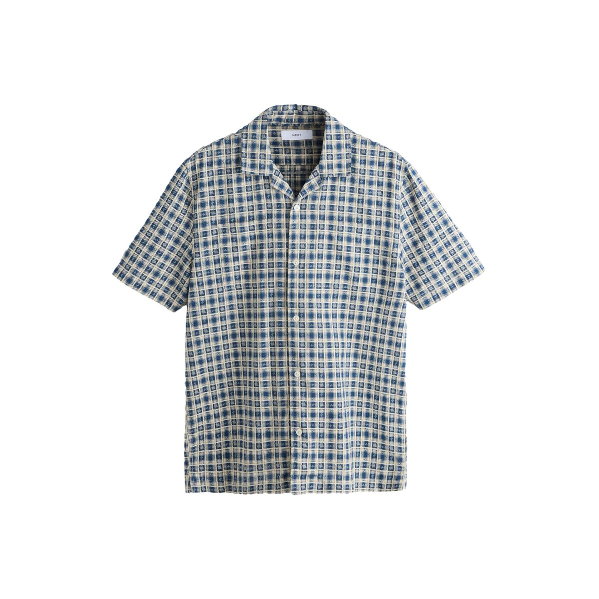 Chemise texturée à carreaux/manches courtes bleu marine, NEXT