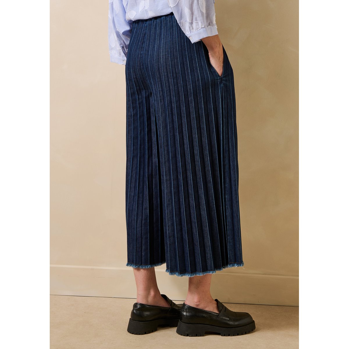 Pantalon jupe culotte en jean taille élastiquée brut, LA FEE MARABOUTEE