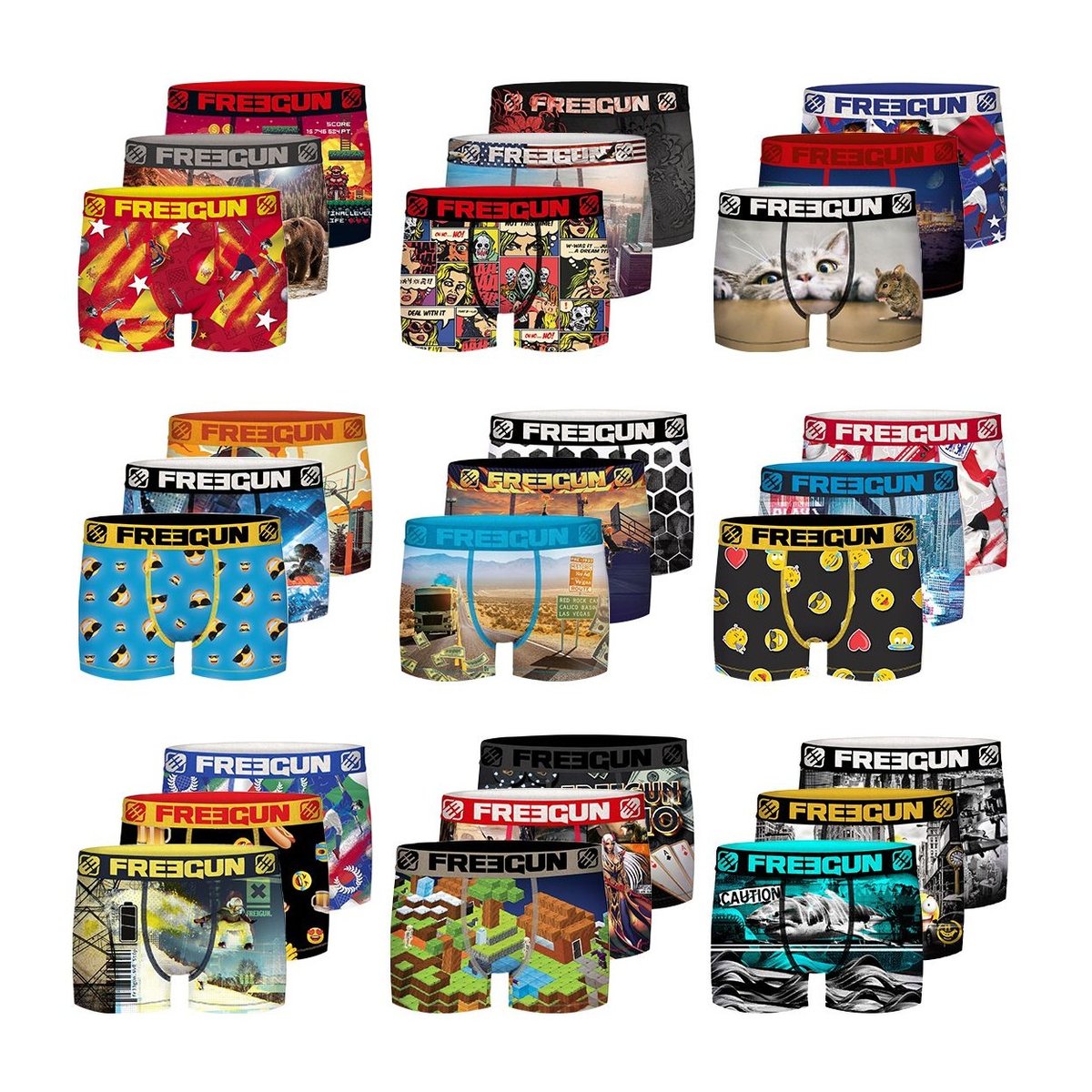 Lot De 12 Boxers Surprise Microfibre aléatoire, FREEGUN