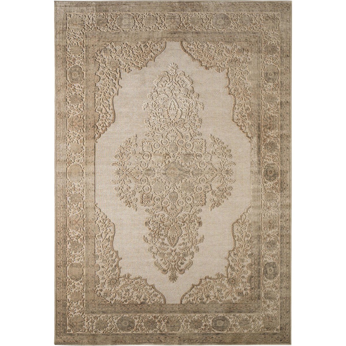 Tapis style classique en viscose tons clairs beige naturel, RECOLLECTION