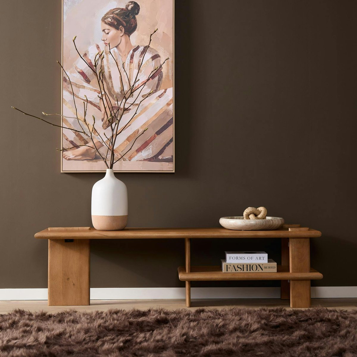 Banc TV en bois clair à étagère 160 cm ALMA bois naturel, PIER IMPORT