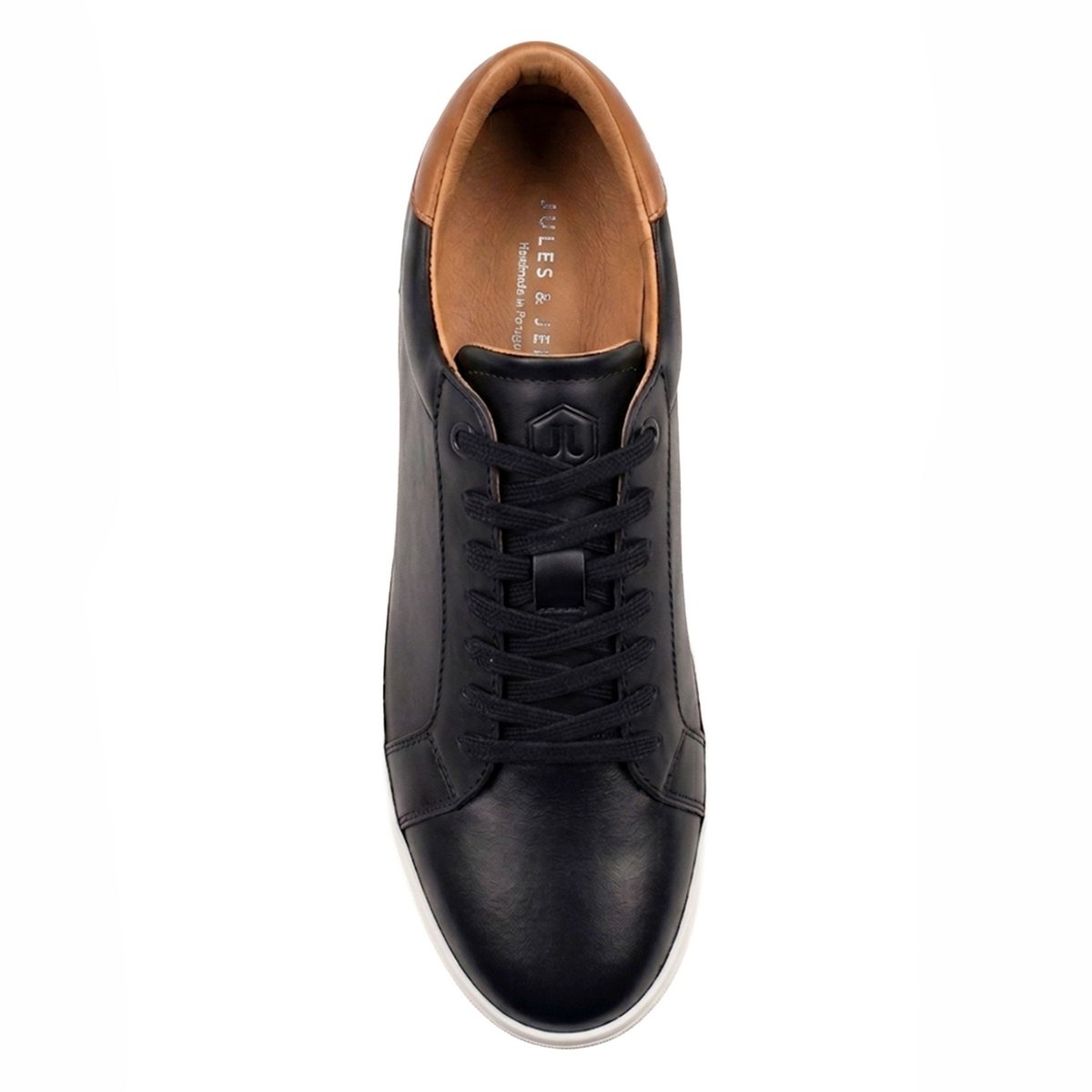 Tennis lacet homme cuir noir/blanc, JULES & JENN