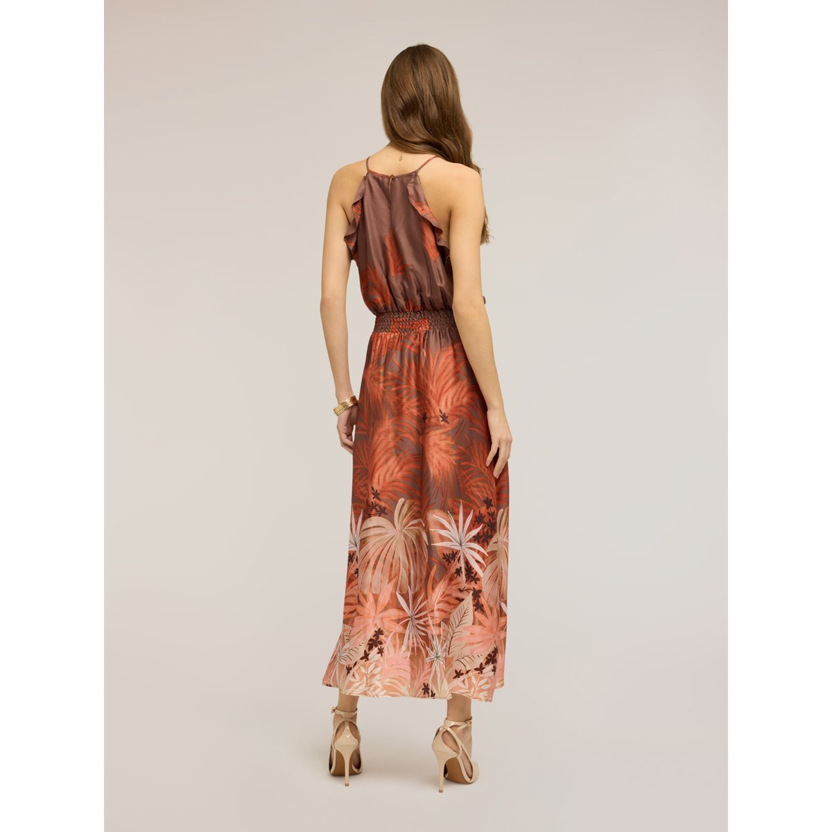 Robe longue imprimée orange soleil, MOTIVI