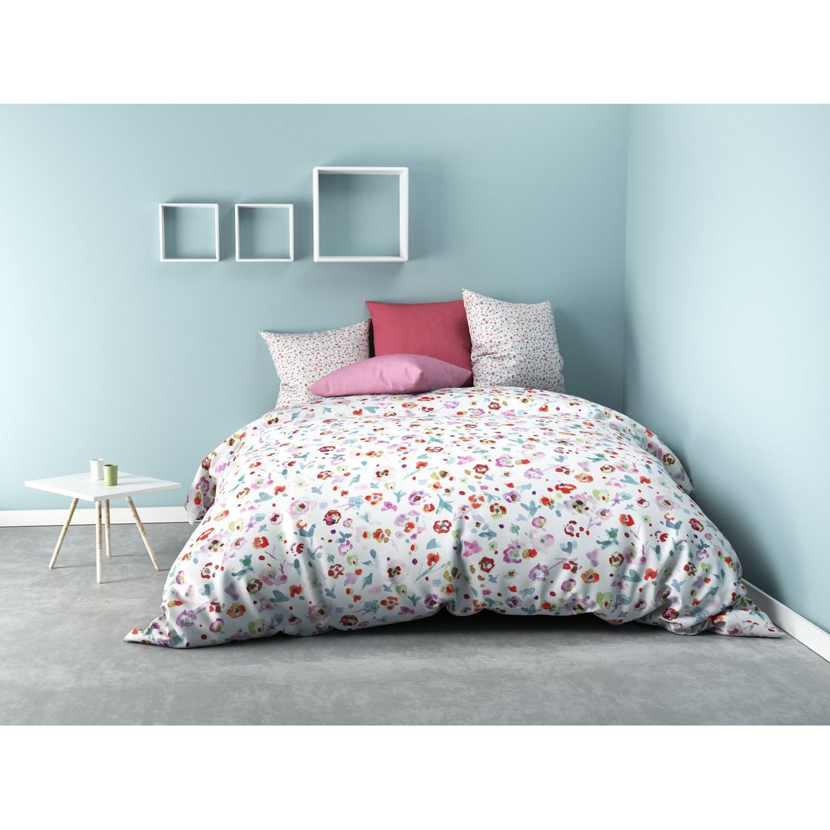 Housse de couette + taie microfibre liberte de fleur blanc, EDEN