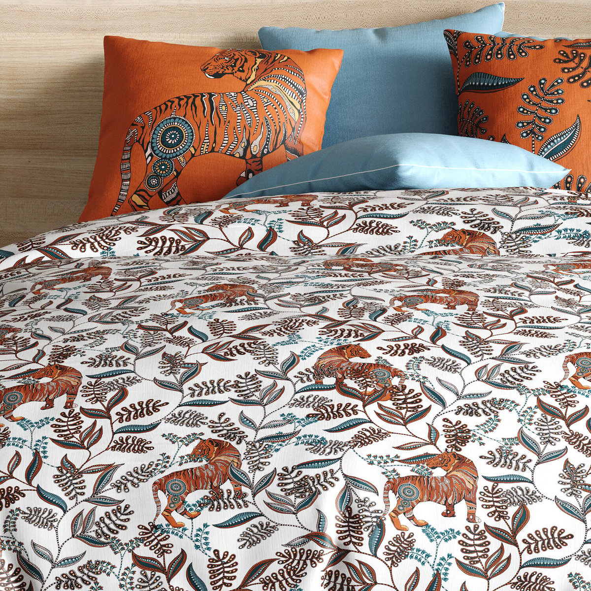 Parure housse de couette en coton imprimée, Savane orange, C DESIGN HOME TEXTILE