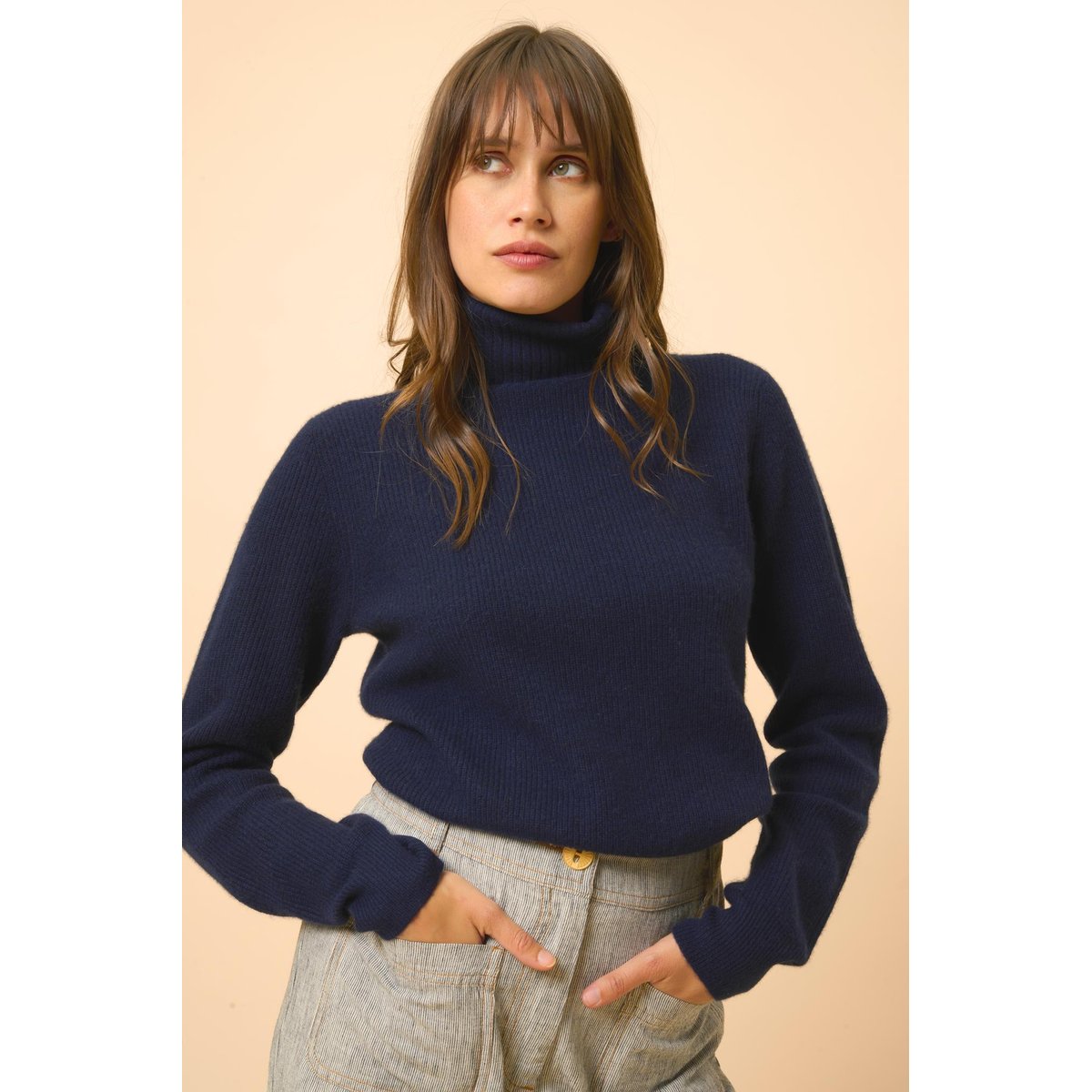 Pull Col Roulé Navy Billy bleu foncé, JUST CASHMERE