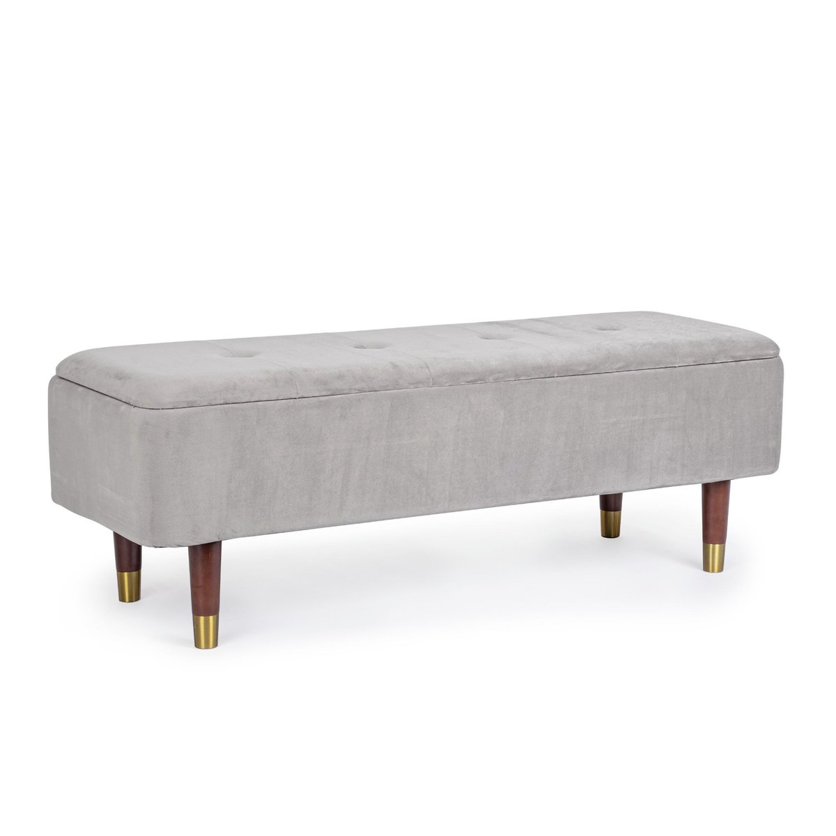 Banc coffre 2 places en velours et piétement en bois - RIKA beige, HELLIN, DEPUIS 1862