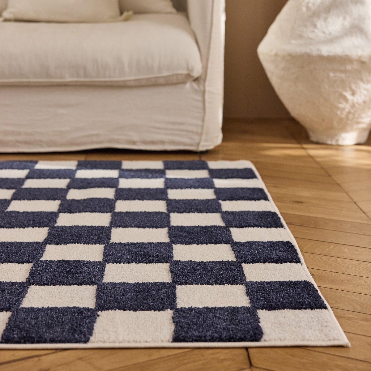 Tapis damier bicolore TERRA DEL SOL bleu, NAZAR RUGS X PANTONE