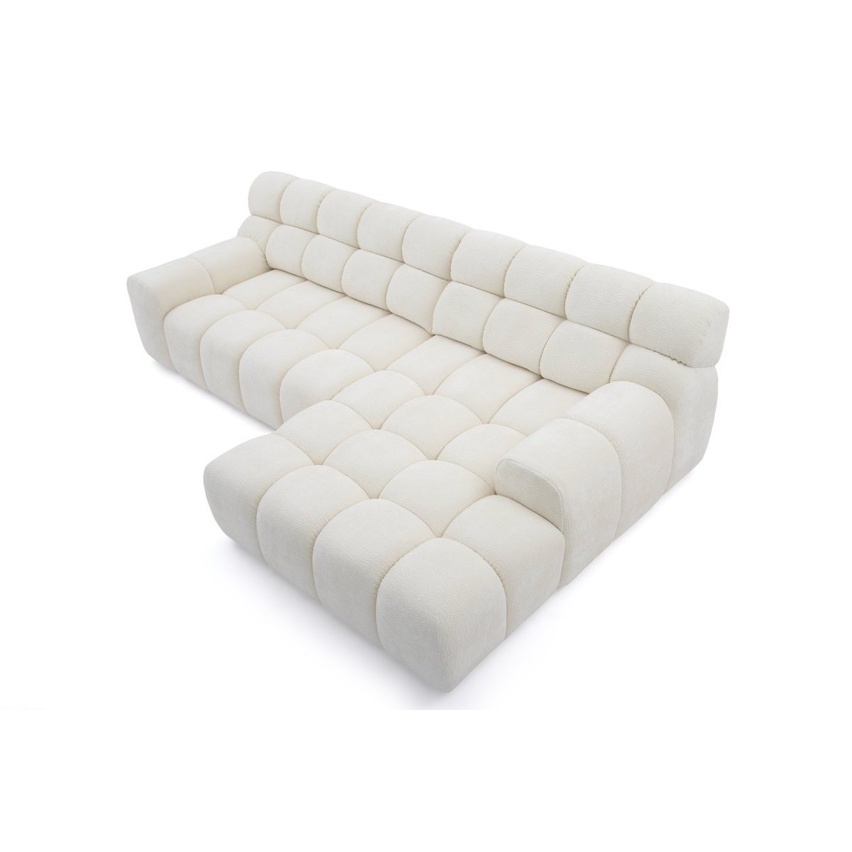 Canapé d'angle convertible 3 places en tissu texturé, ANDRE blanc, BOBOCHIC