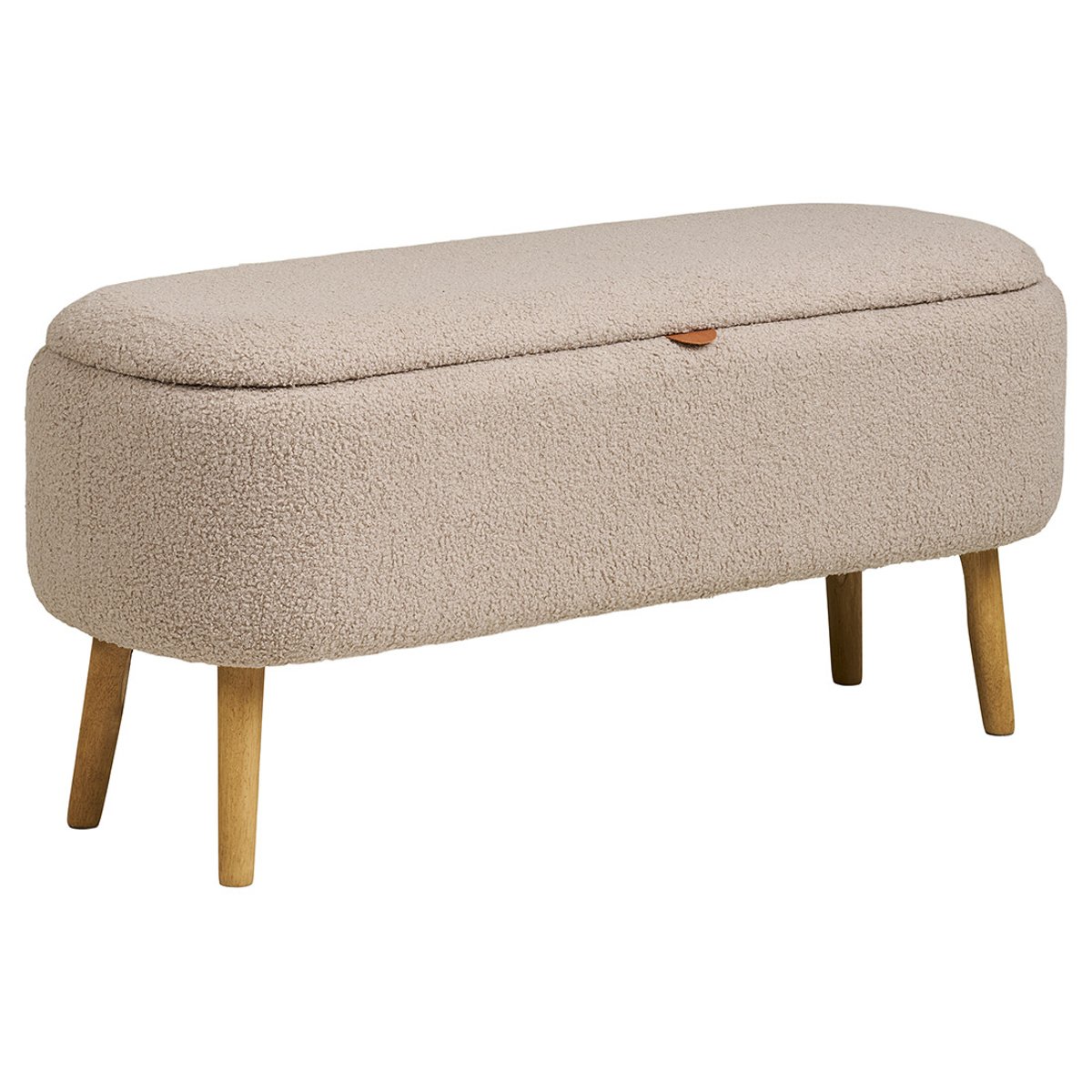 Pouf avec rangements en tissu bouclette, KAREN beige, BEST MOBILIER