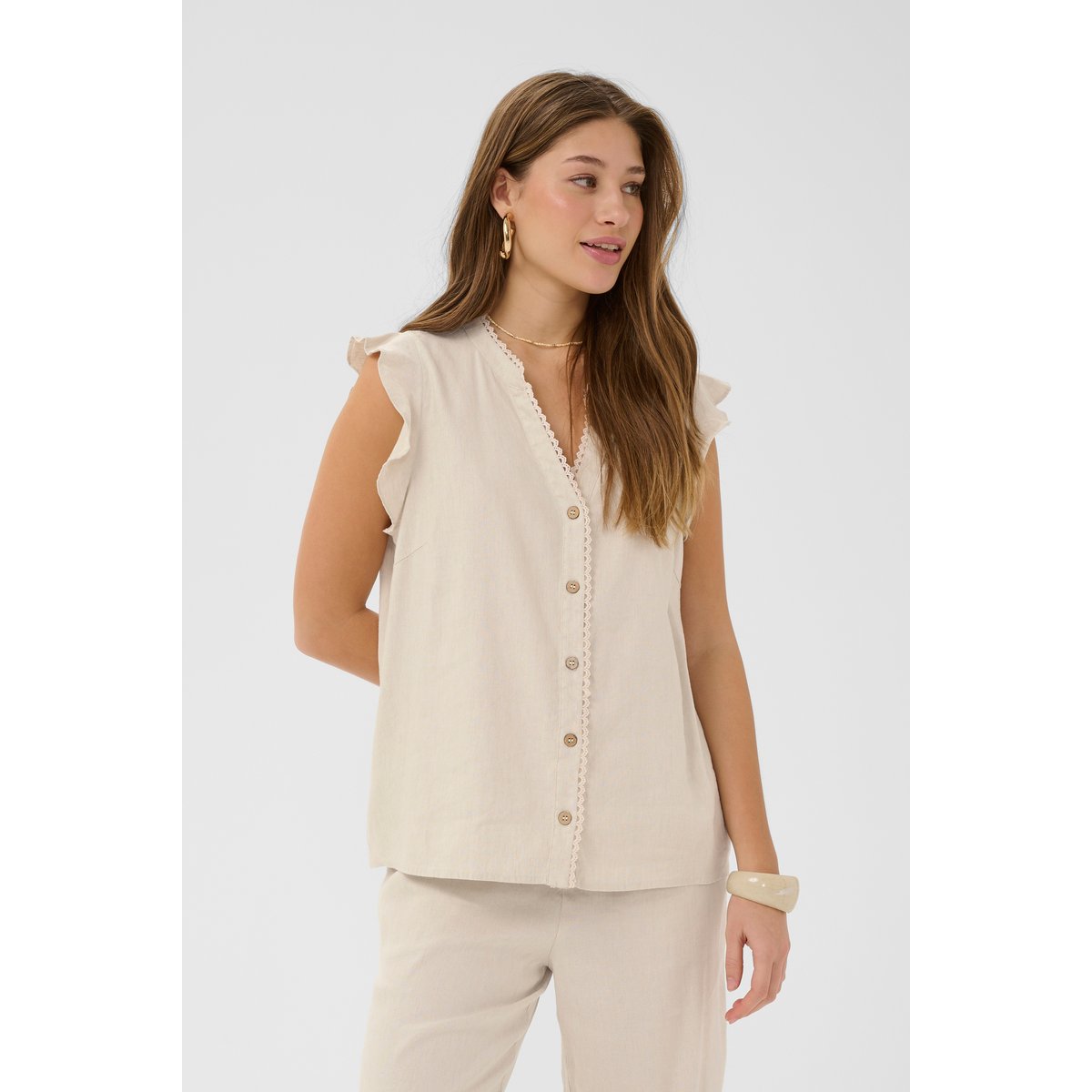 Blouse sans manches beige perfectly pale melange, CREAM