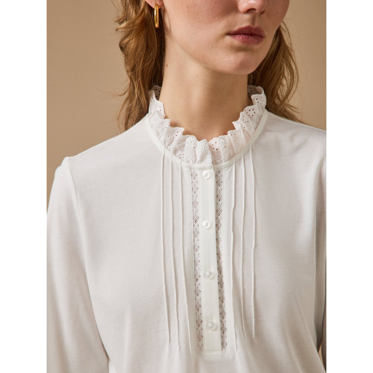 T-shirt col froufrou blanc, CYRILLUS
