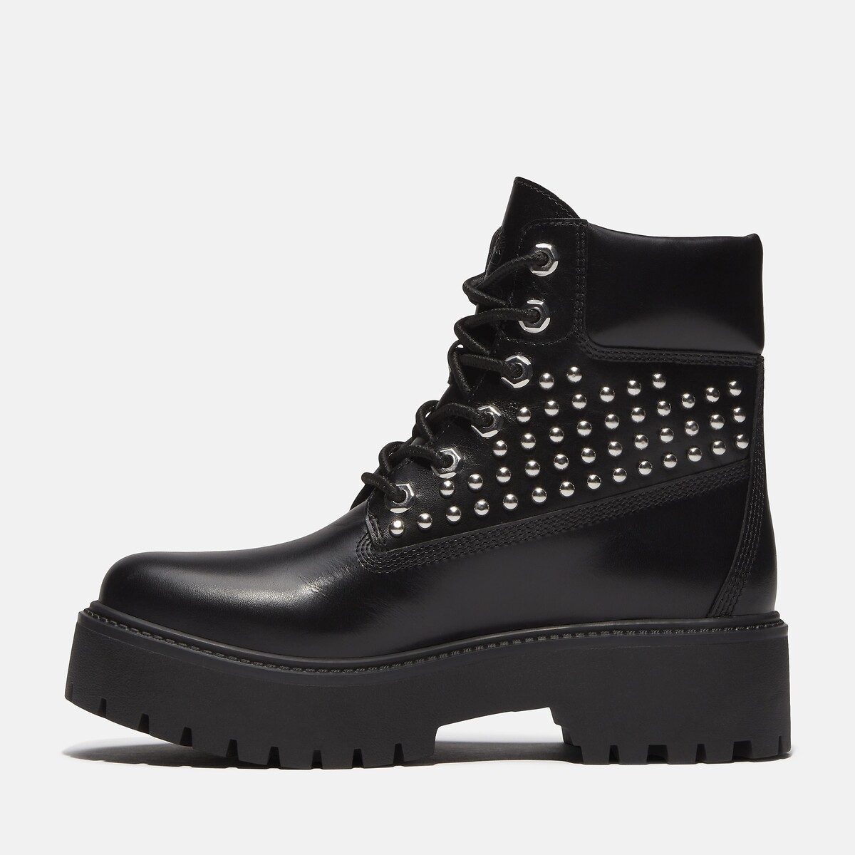 Stivaletti con zeppa e lacci, in pelle, con borchie, STONE STREET MID 6 INCH LACE nero , TIMBERLAND