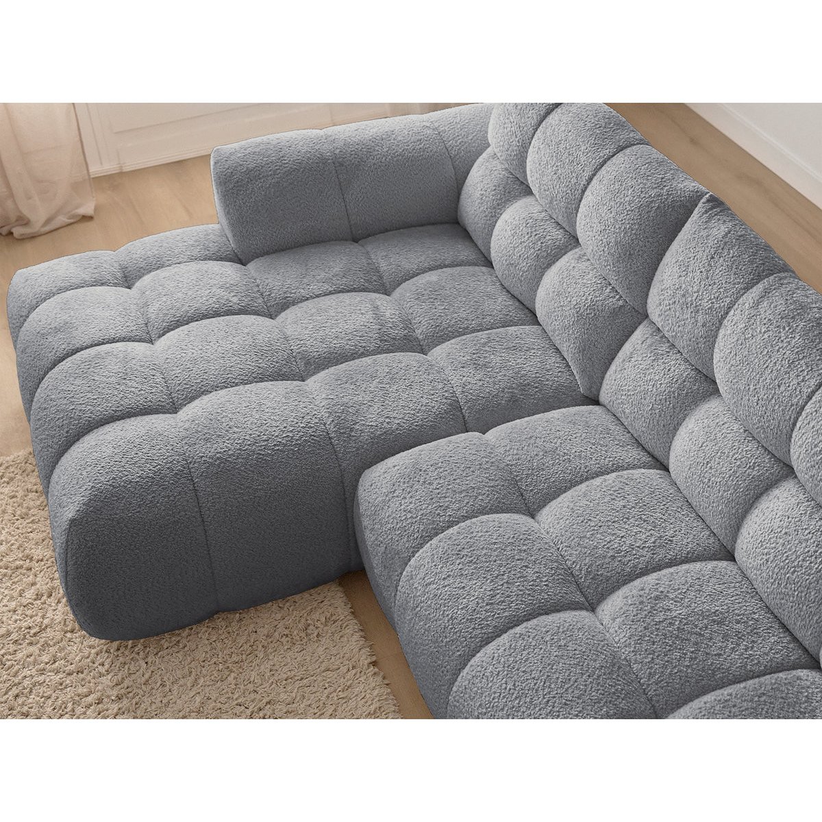 Canapé d'angle fixe 3 places en tissu chenille, JAYA gris, BOBOCHIC