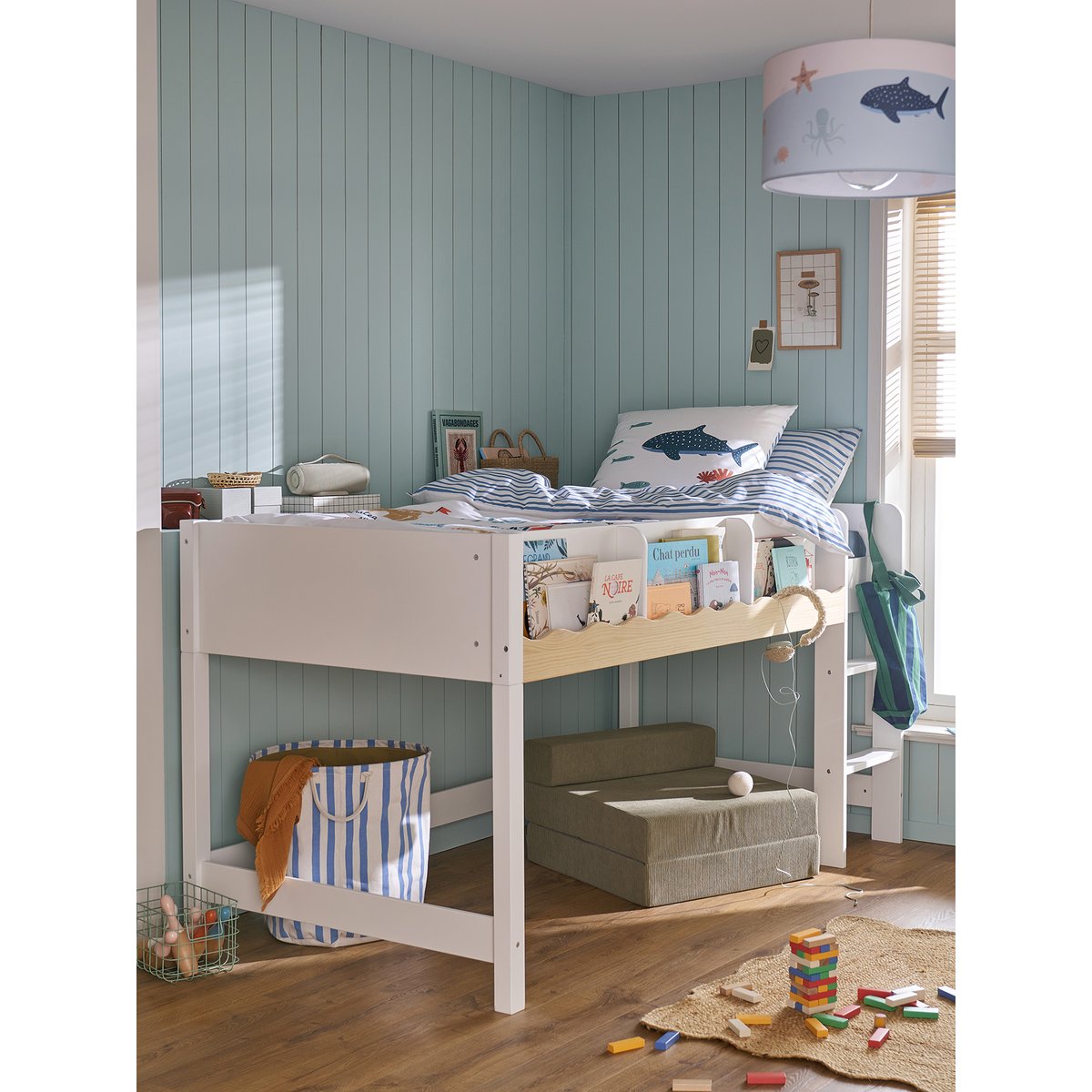 Lit enfant évolutif avec rangements WAVY 90x190cm blanc, VERTBAUDET