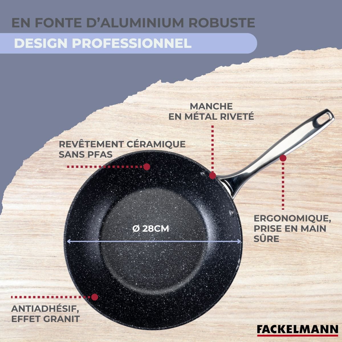 Wok 28 cm fonte aluminium revêtement antiadhésif céramique gris,noir, FACKELMANN