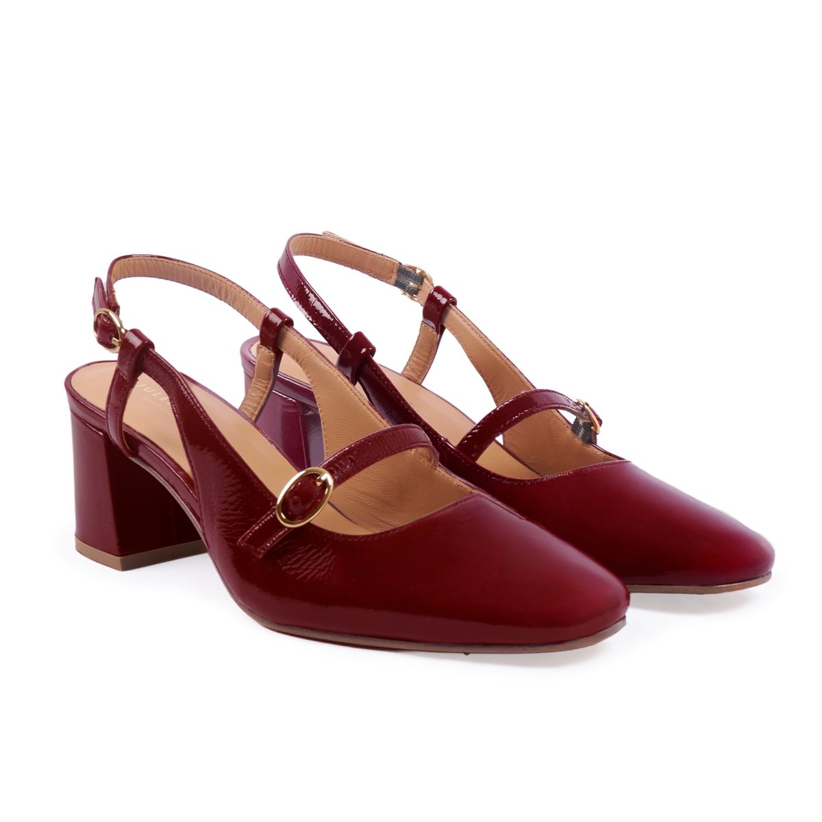 Escarpins slingback cuir vernis bordeaux, JULES & JENN