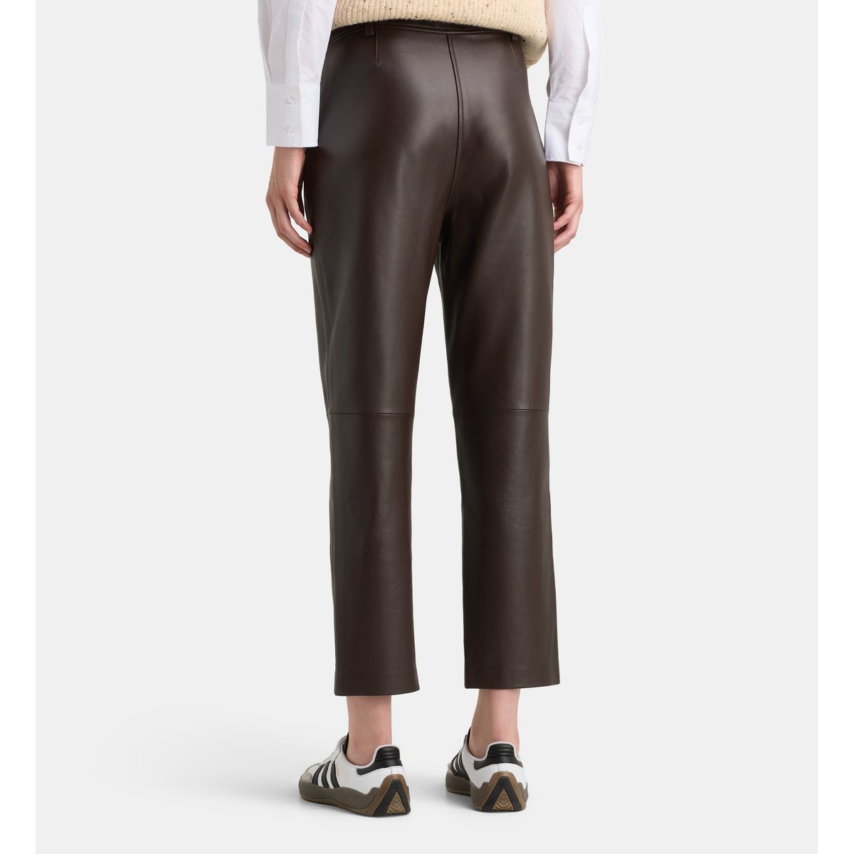 Pantalon droit diego en cuir marron chocolat, GALERIES LAFAYETTE