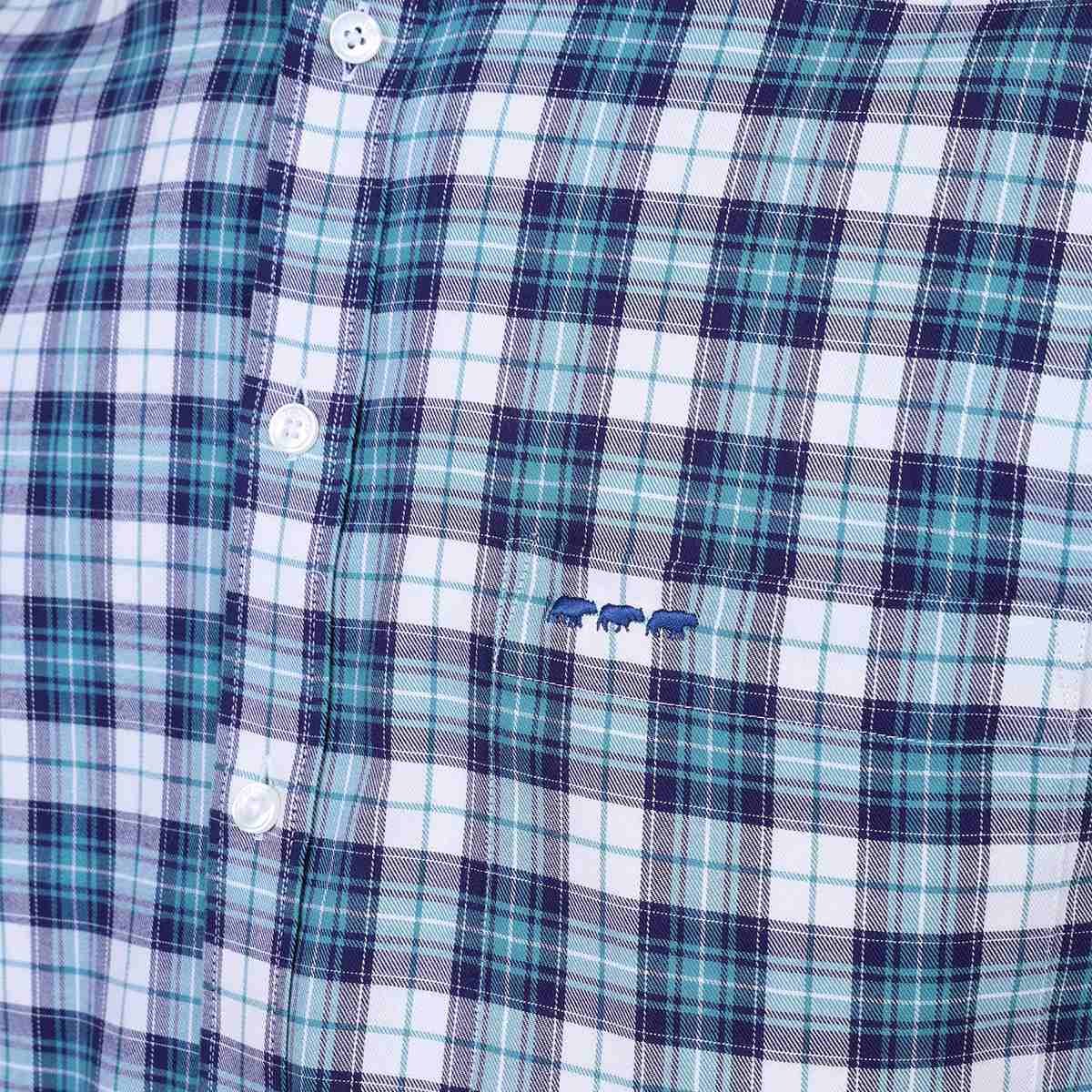 Chemise à carreaux Hodian bleu mineral, MISE AU GREEN