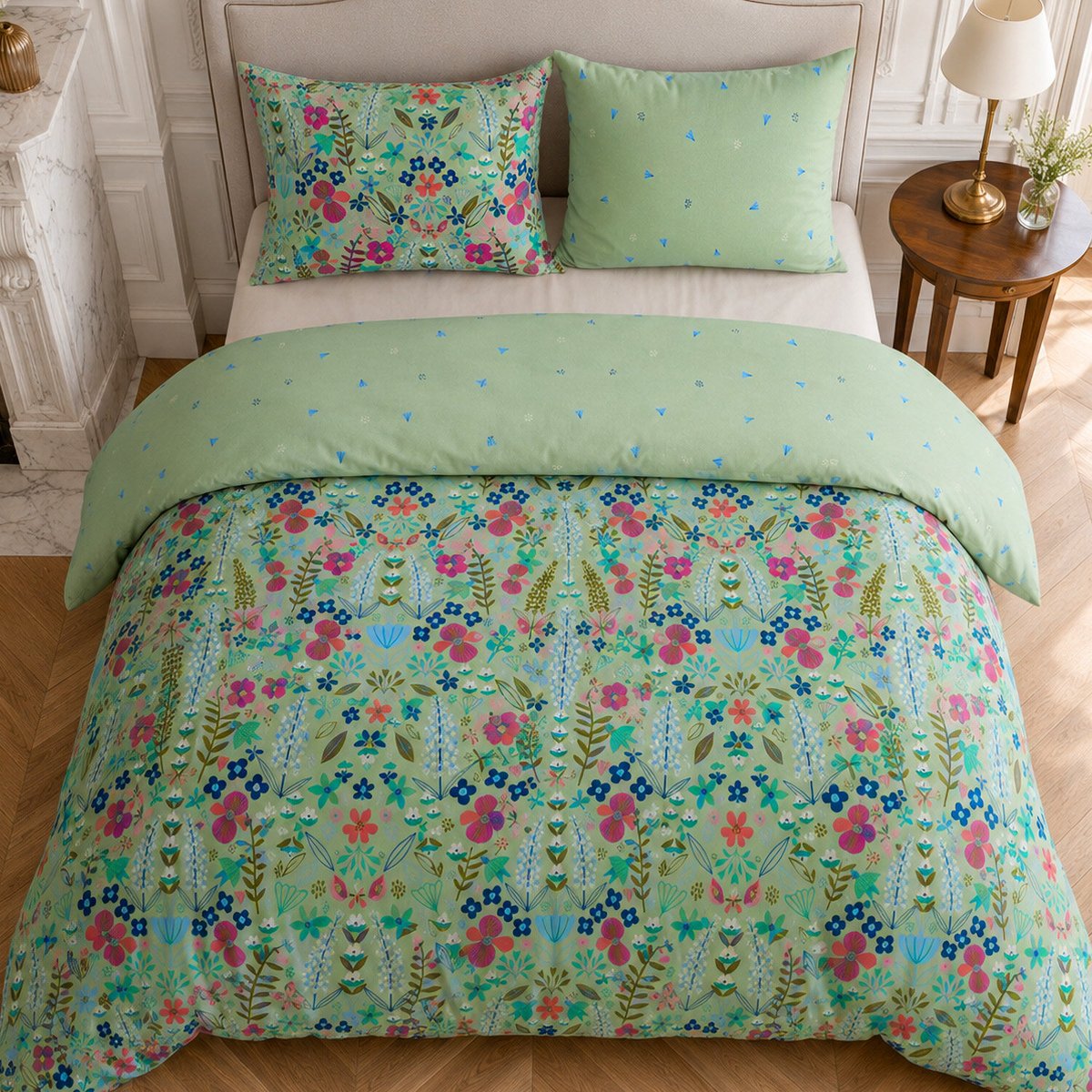Parure housse de couette en percale de coton floral printemps, KATE MERRIT multicolore, C DESIGN HOME TEXTILE