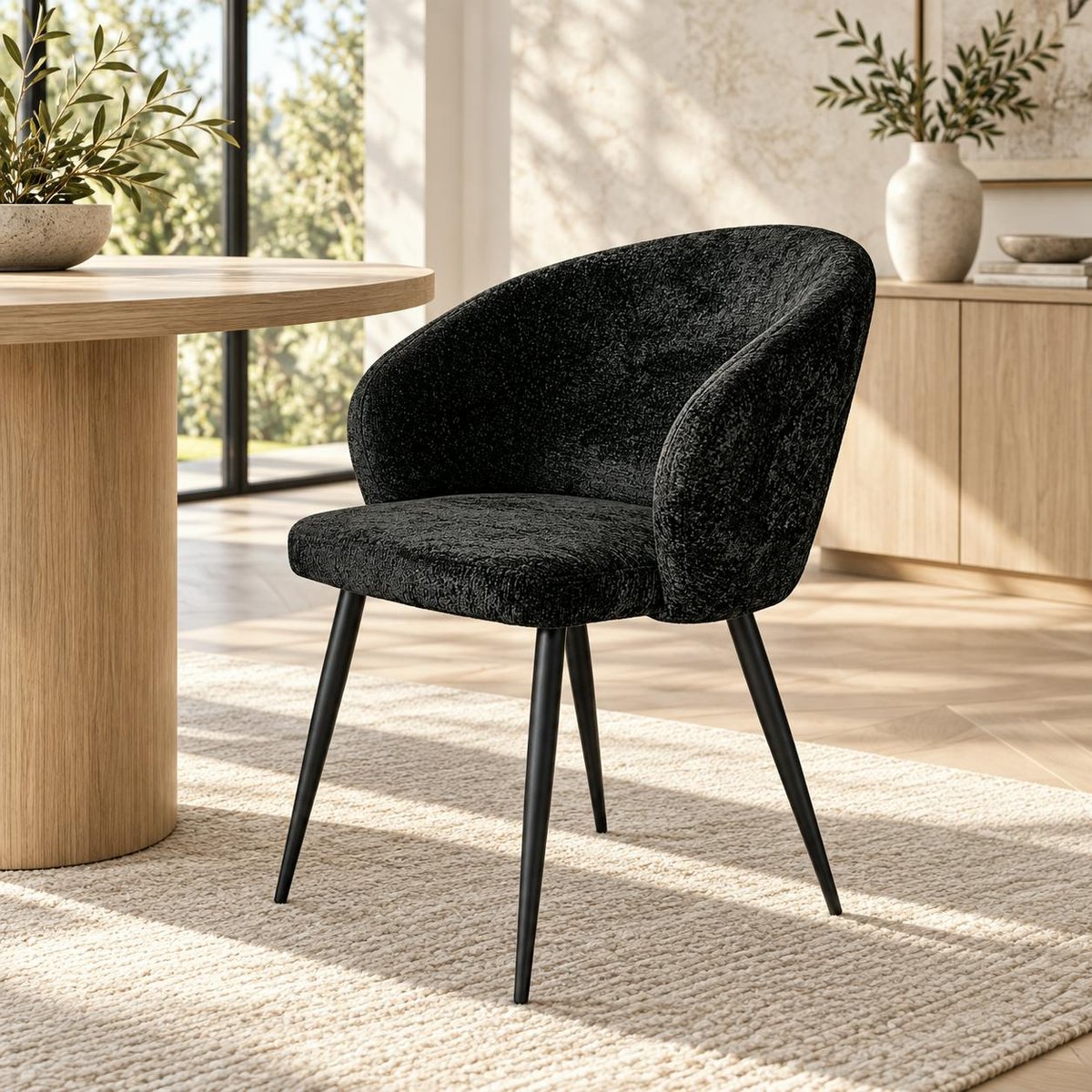 Chaise dossier rond tissu noir (lot de 2) IENA noir, PIER IMPORT