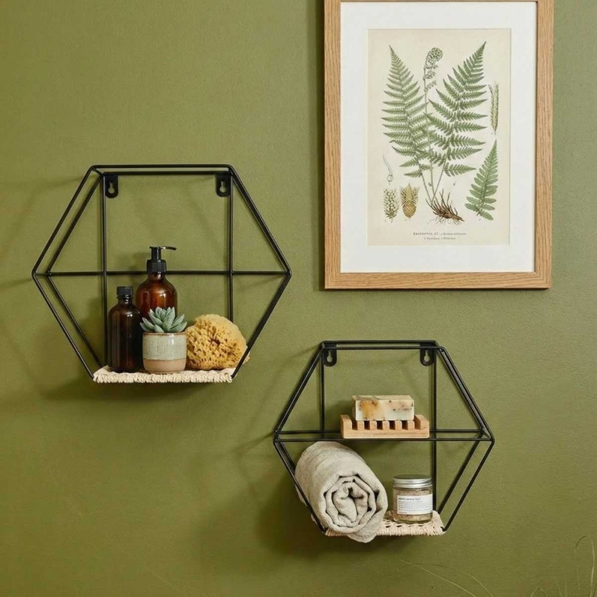 Set de 2 étagères murales hexagonales noir, ORNAMI