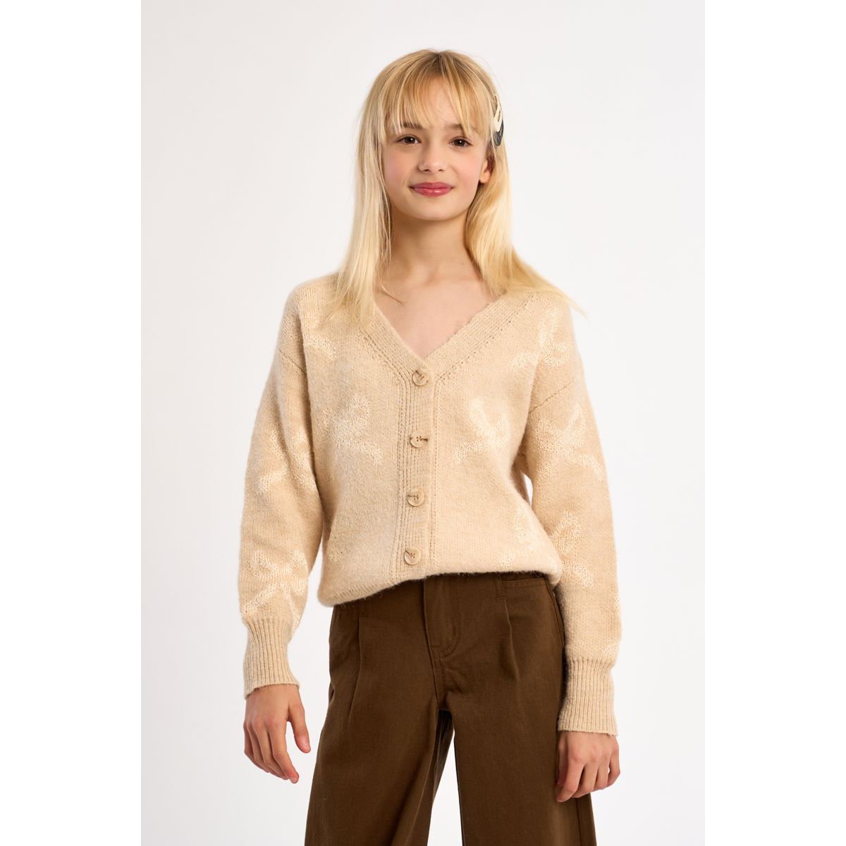 Cardigan à nœuds boutonnés beige, MOLLY BRACKEN GIRL