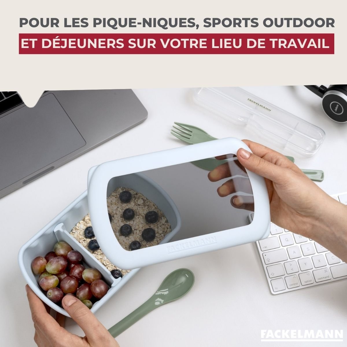Lot de 6 lunch box 1L avec 3 boites à sauce STORAGE bleu|beige|vert, FACKELMANN
