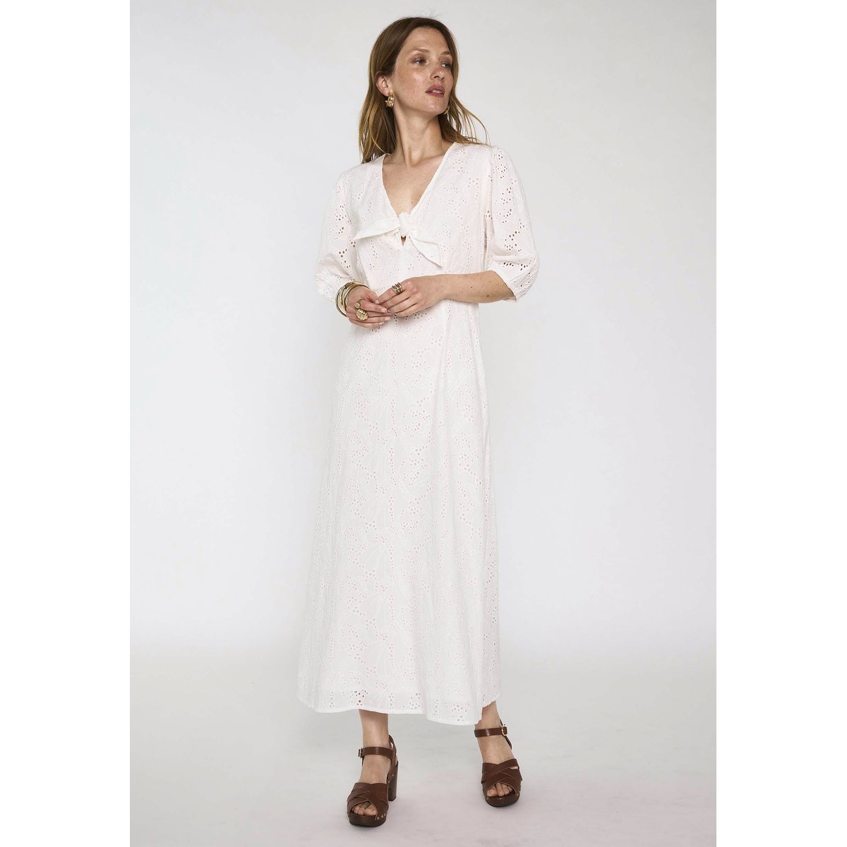 Robe droite brodée en coton LAURENE blanc, Maison 123