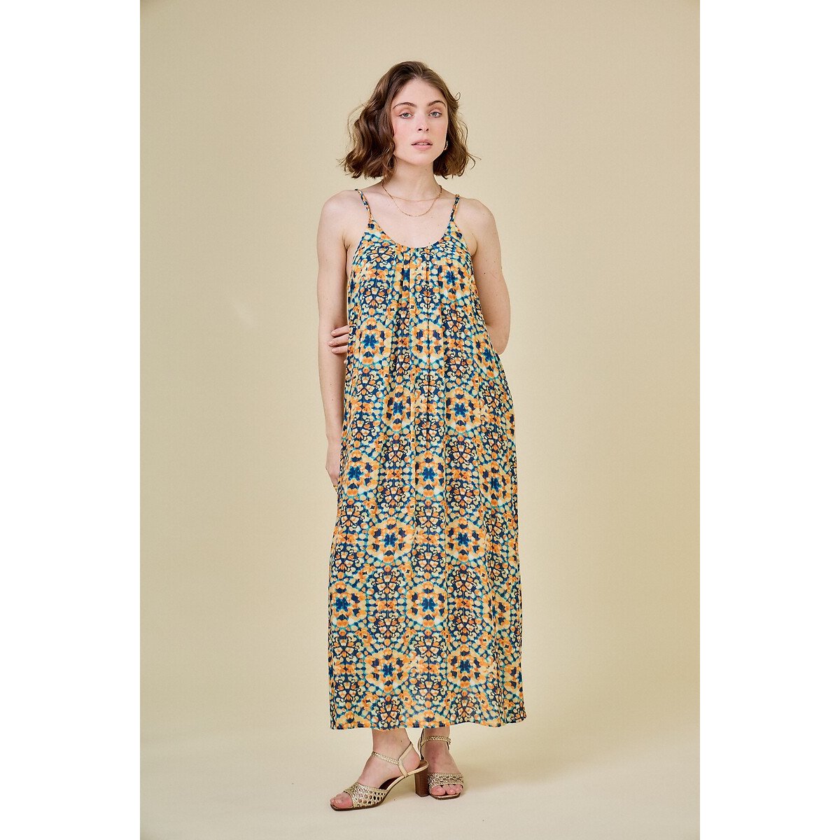 Printed Cami Maxi Dress orange, SEE U SOON