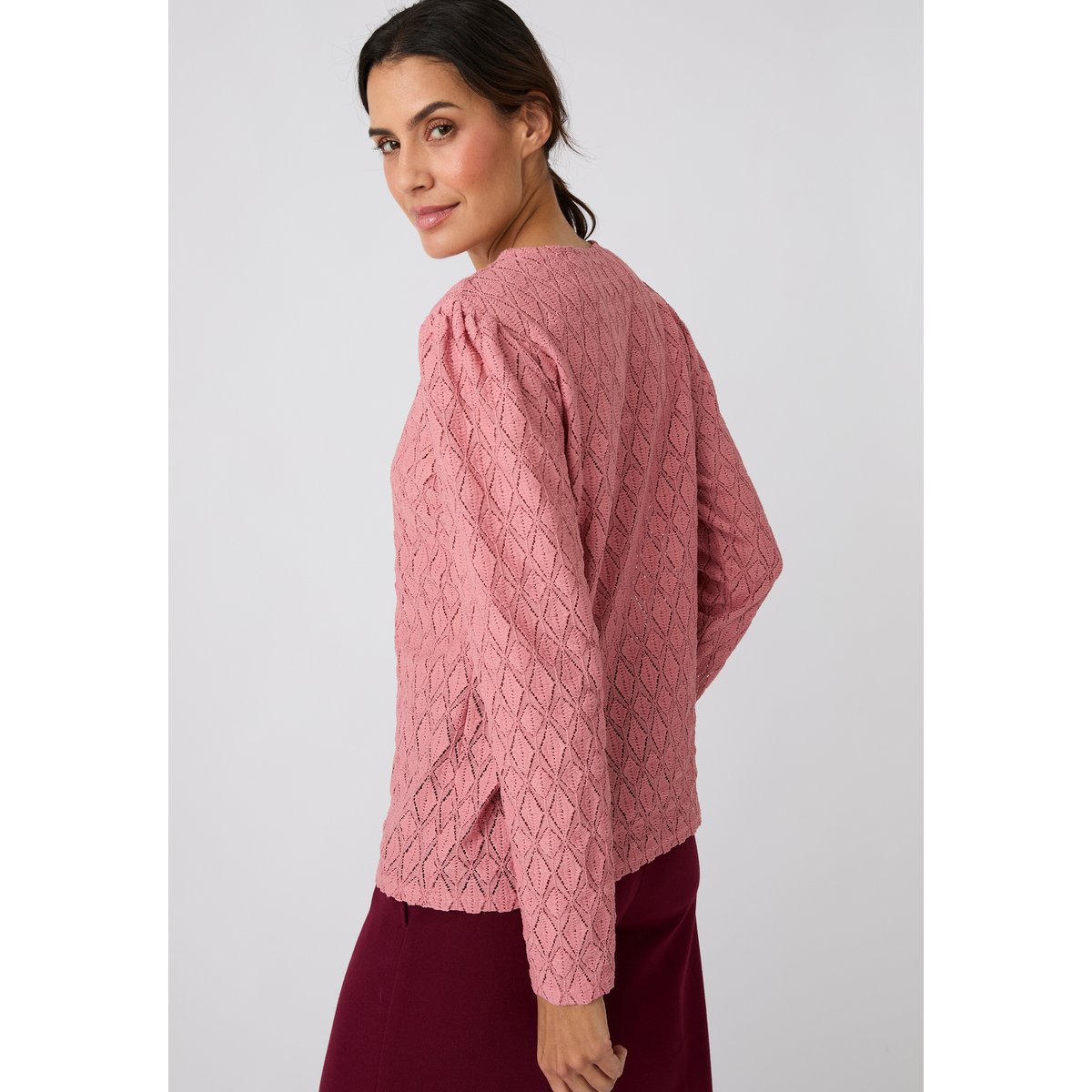 T-shirt en maille texturée vieux rose, DAMART