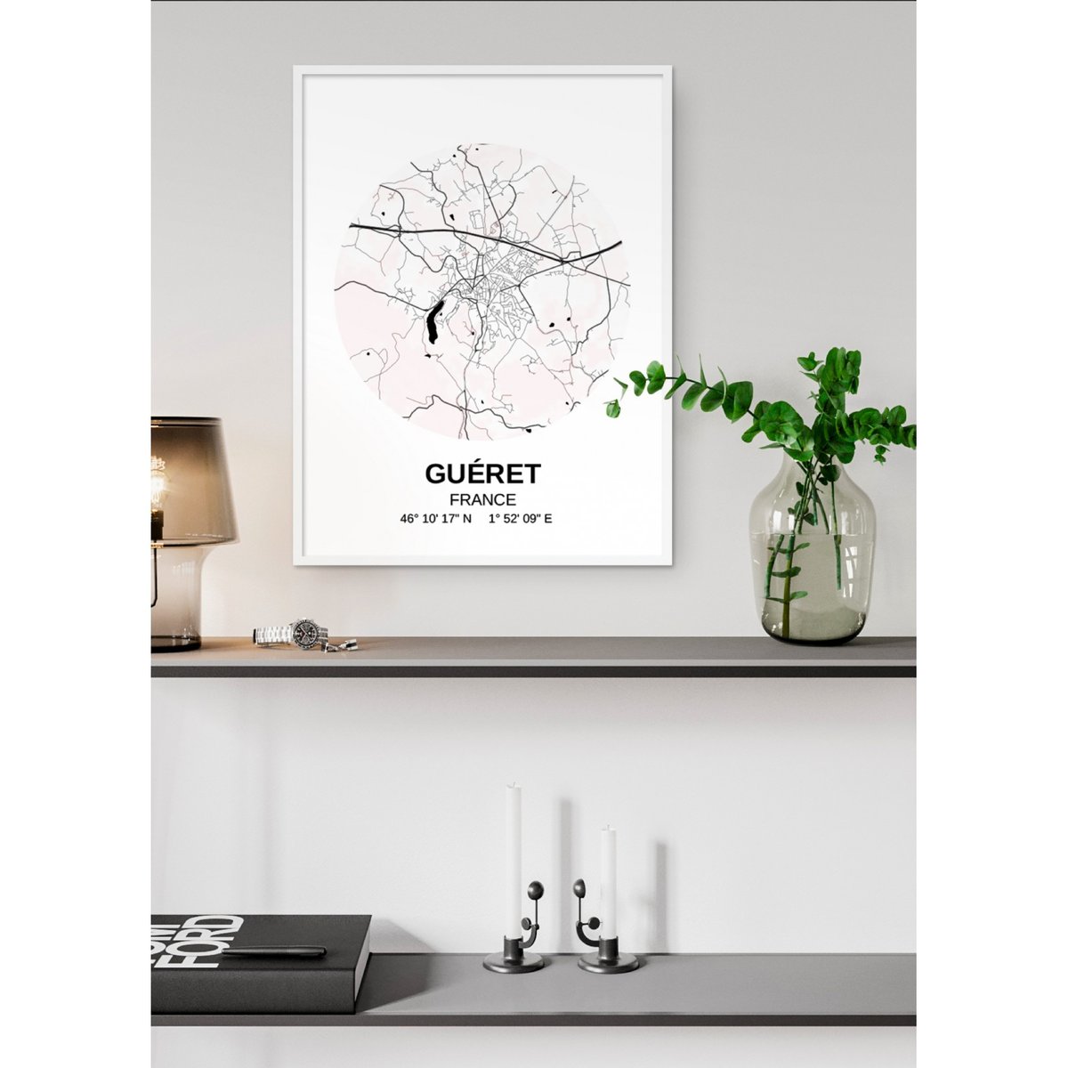 Affiche Carte Guéret blanc, L'AFFICHERIE
