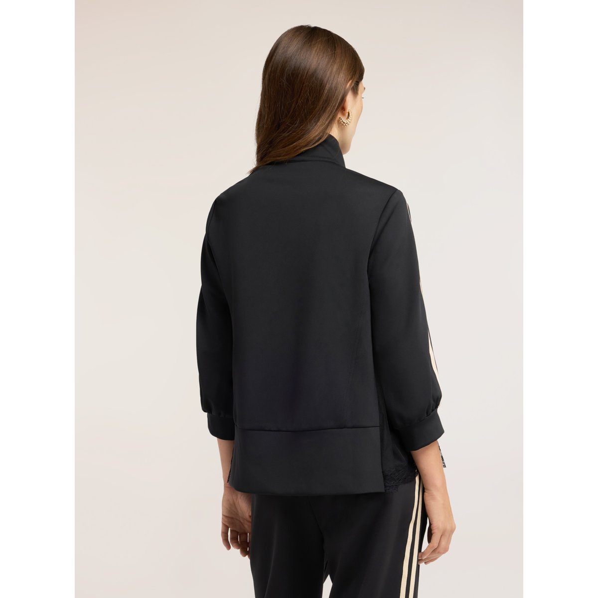 Sweat oversize avec zip et insert en dentelle noir, MOTIVI