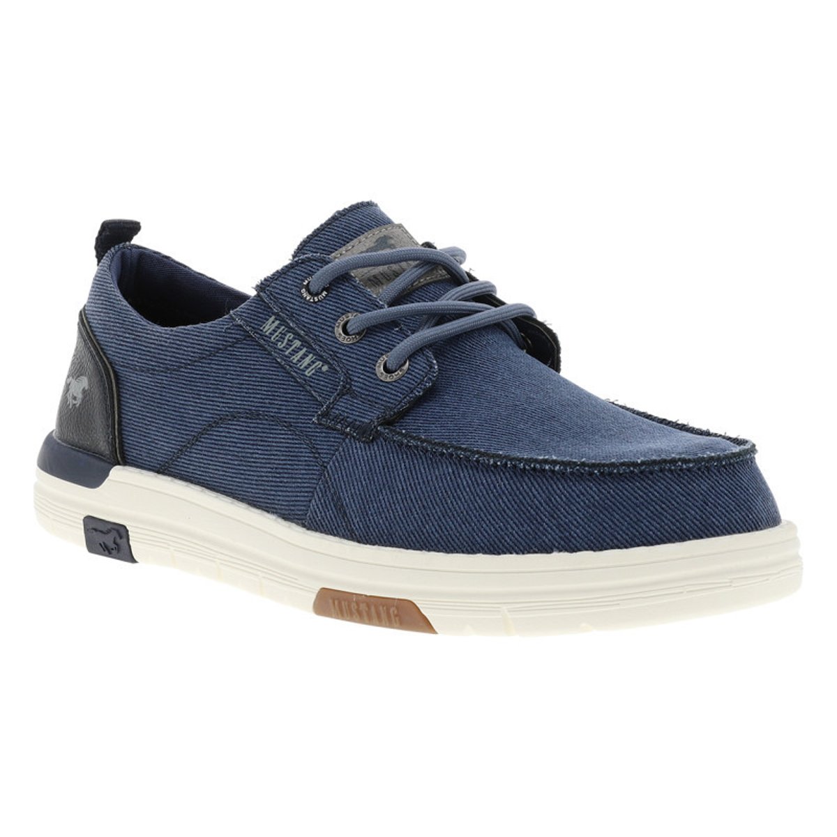 Baskets bleus avec un talon plat et des lacets ronds tressés bleu, MUSTANG