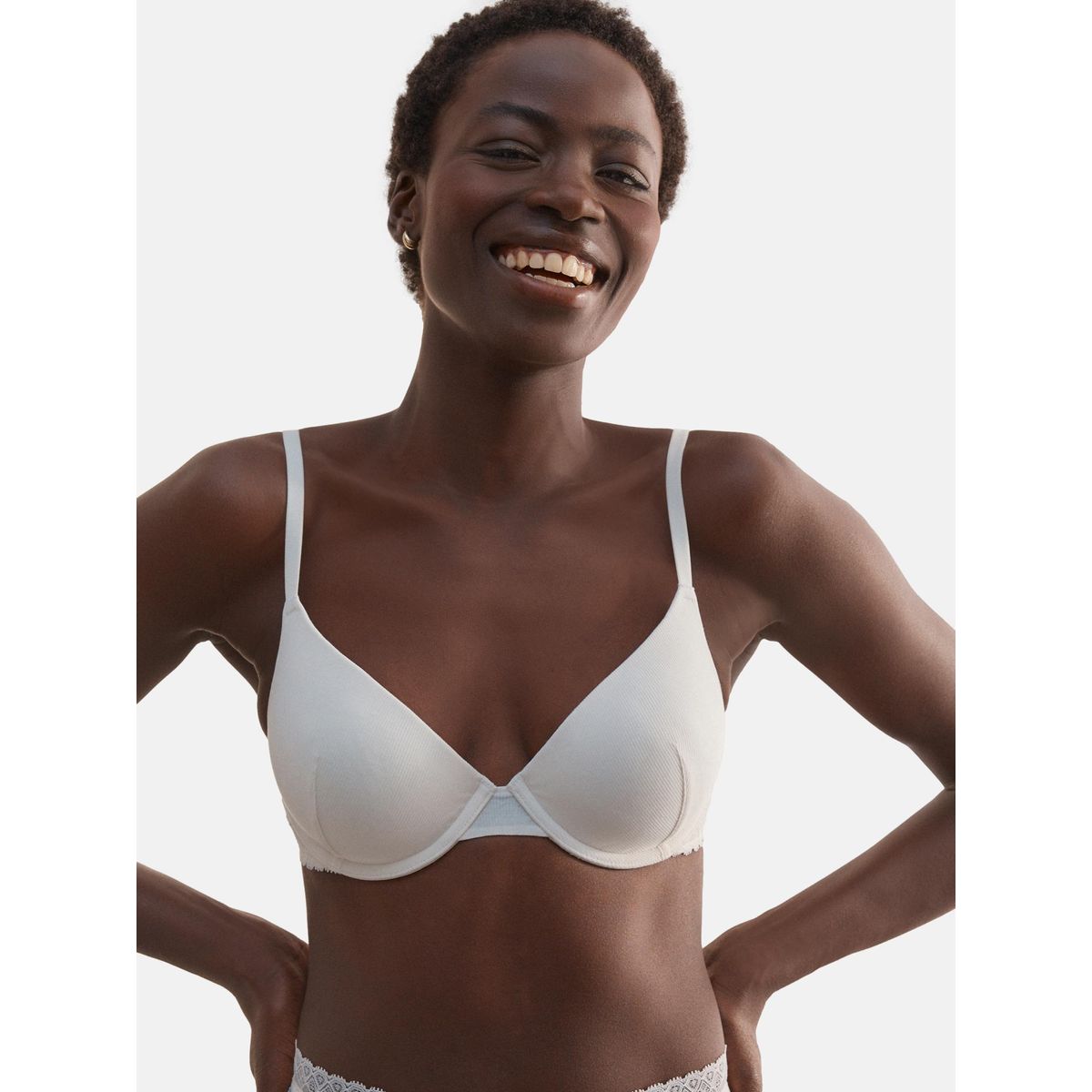 Soutien-gorge en dentelle et micro modal crème, NEXT