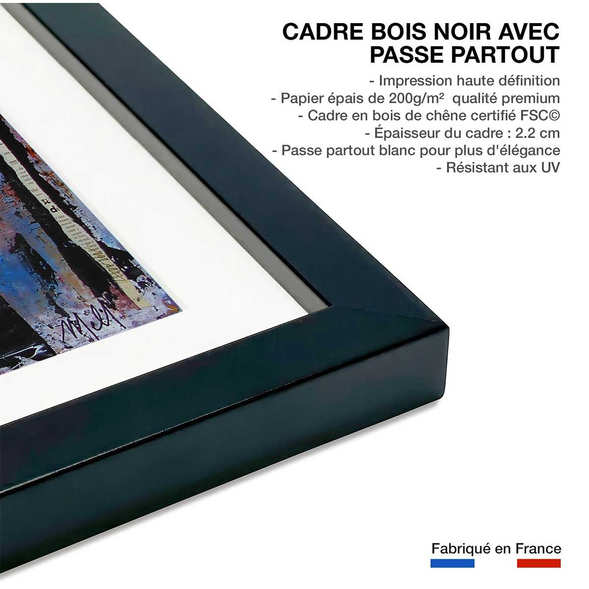 Affiche abstraite grand canyon arizona affiche + cadre en bois - noir, HEXOA