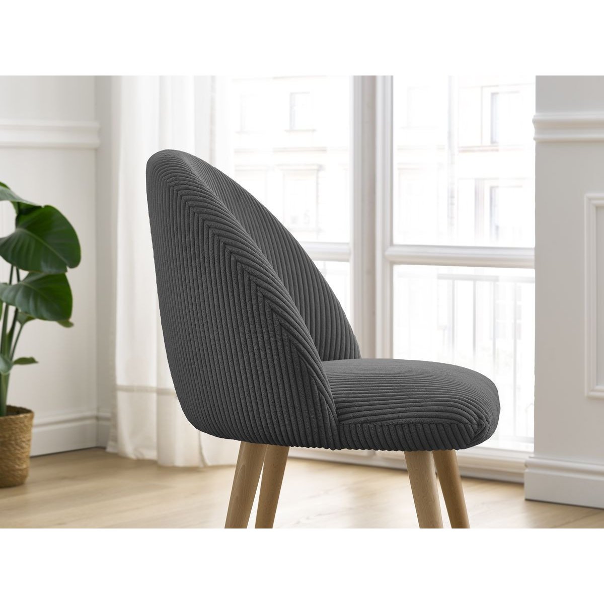 Chaise velours côtelé, LALIE gris foncé, BOBOCHIC