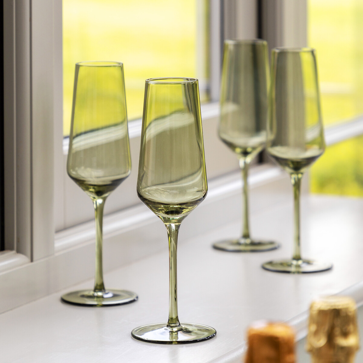 Set of 4 Eden Champagne Flutes in Smokey Green green, ÉDITÉ