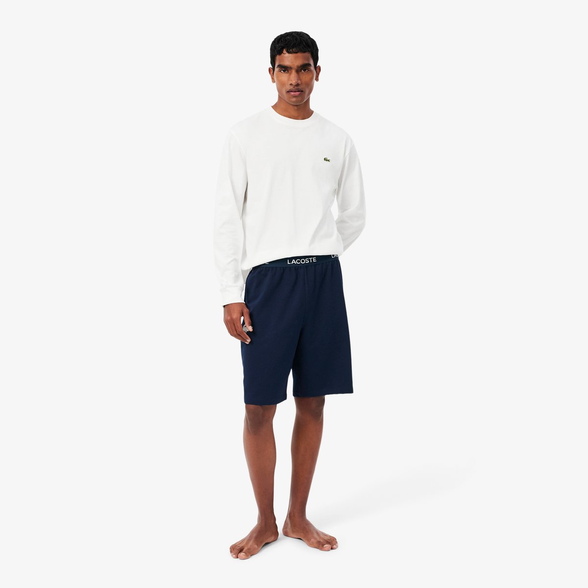 Short de pyjama straight fit molleton bleu-525, LACOSTE