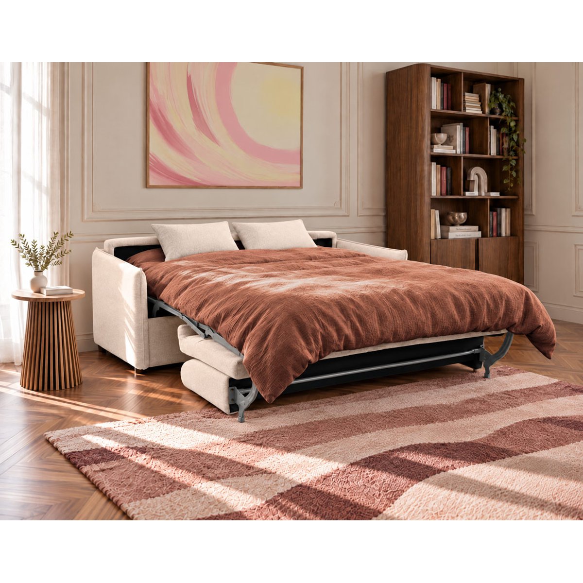 Canapé lit 3pl convertible couchage quotidien, ADELE beige, BEST MOBILIER
