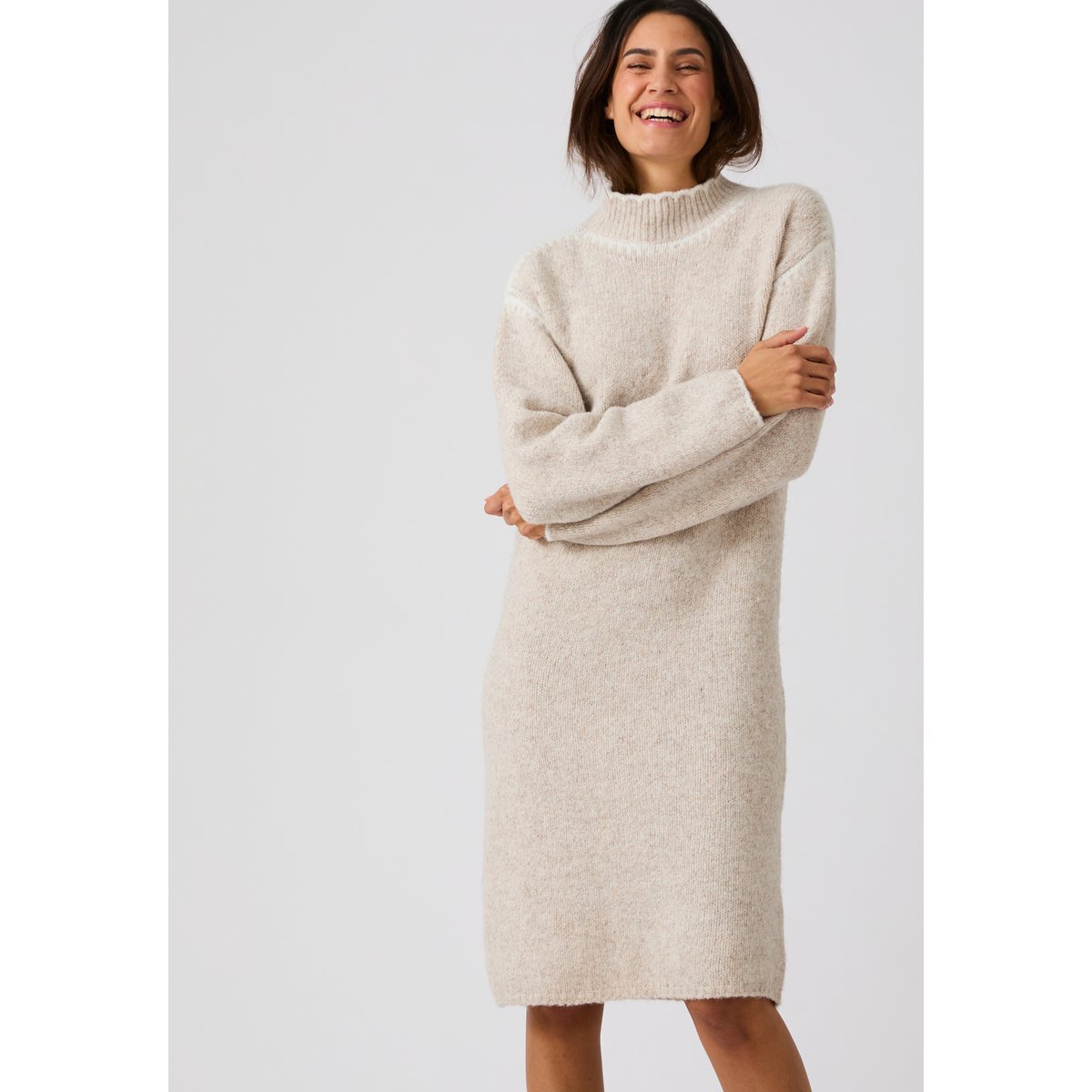 Robe-pull détails contrastants Thermolactyl marron beige chiné, DAMART