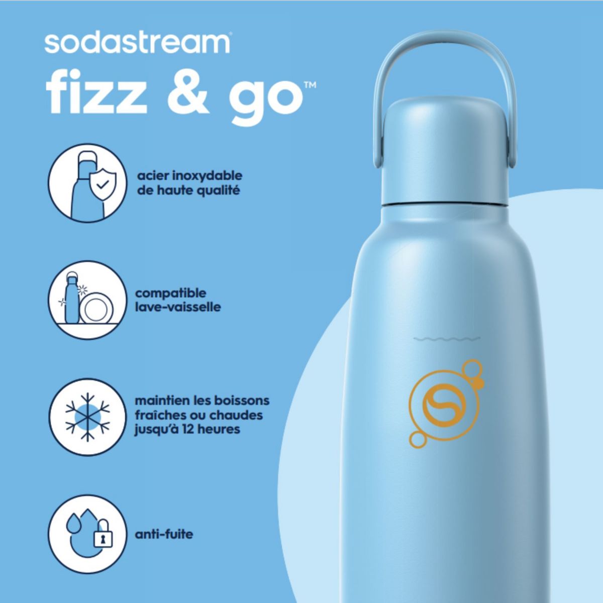 Bouteille isotherme Fizz & Go Cool bleu ciel couleur unique, SODASTREAM