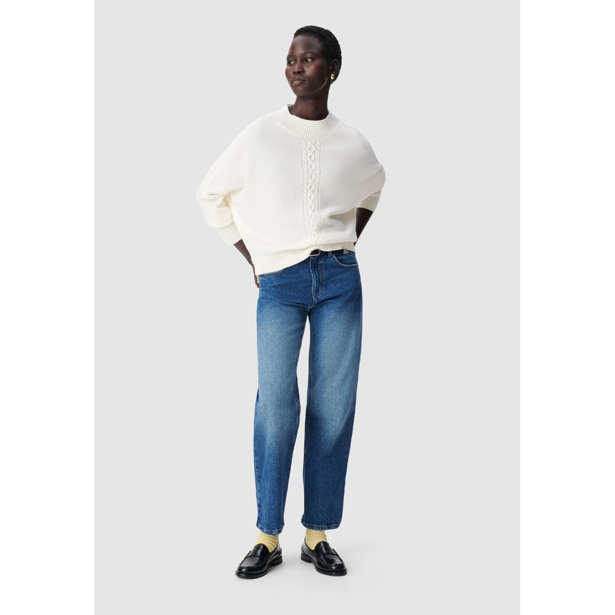 Pull tricot 100% laine motif torsades ecru, IKKS