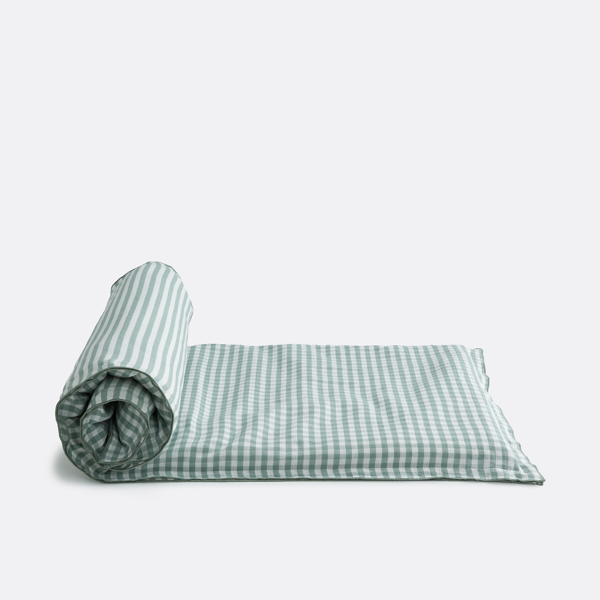 Colchón de asiento de cuadros vichy, de algodón y lino, Cottage verde grisáceo, LA REDOUTE INTERIEURS